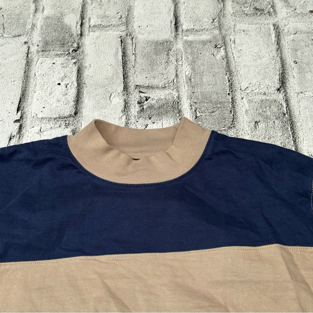 Stussy striped long-sleeve rugby shirt navy and beige Sz Large Men’s - Picture 5 of 12
